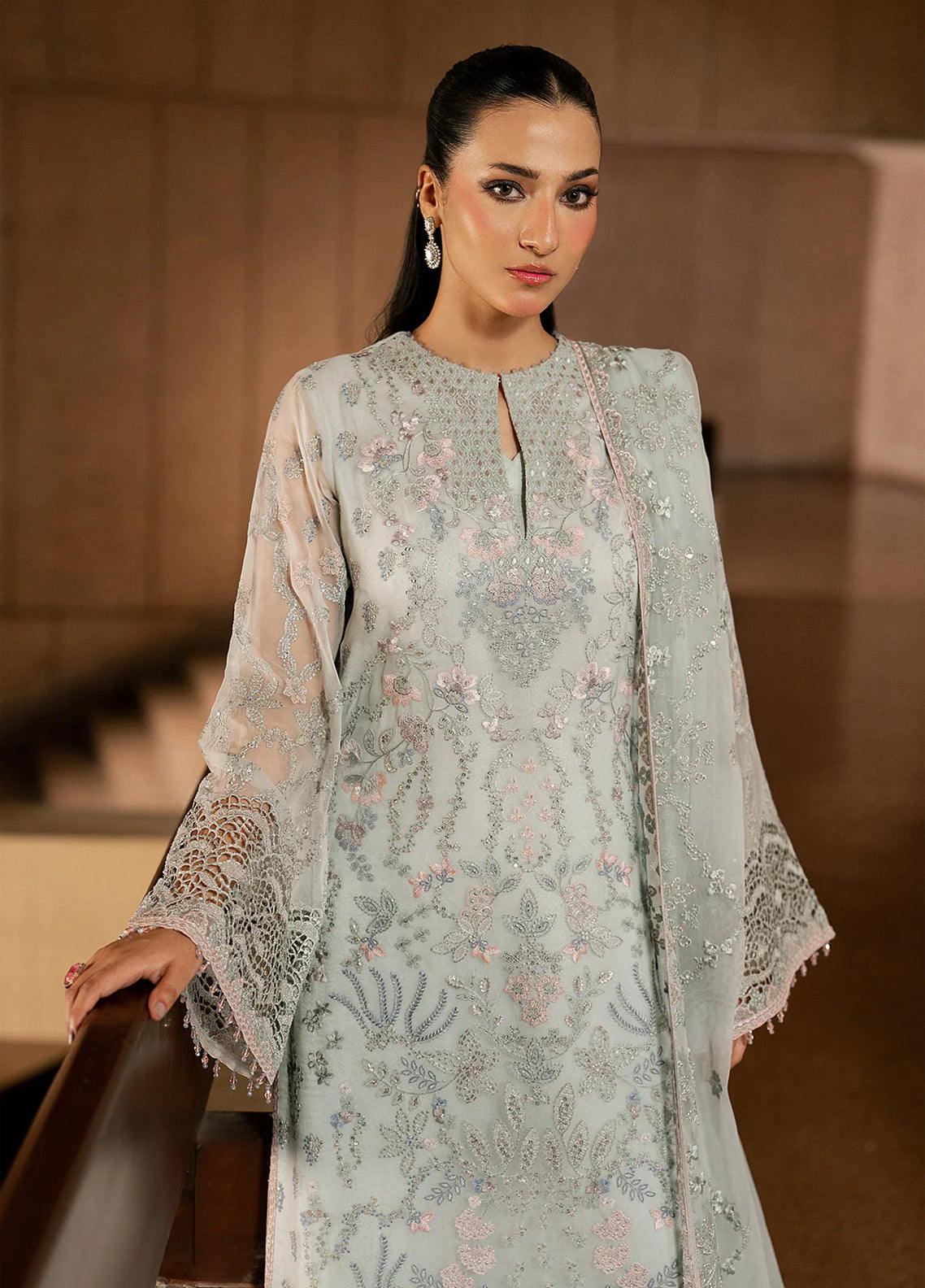 Lamisah By Lavish Premium Lazawal Embroidered Chiffon 3 Piece Unstitched Suit LP25LLC D-10 MINT MIRAGE Lamisah By Lavish Premium Lazawal Embroidered Chiffon 3 Piece Unstitched Suit LP25LLC D-10 MINT MIRAGE
