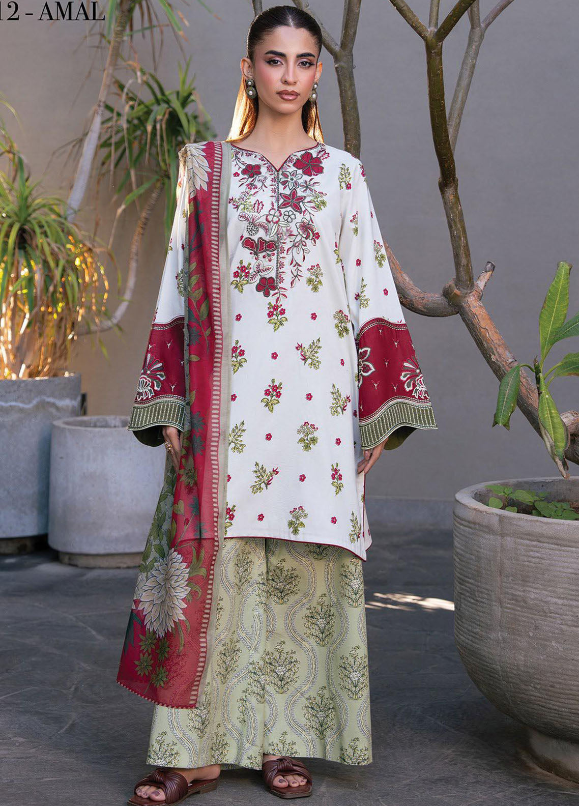 Layana Xenia Luxury Embroidered Lawn 3 Piece Unstitched Suit XE26LS D-12 AMAL Layana Xenia Luxury Embroidered Lawn 3 Piece Unstitched Suit XE26LS D-12 AMAL