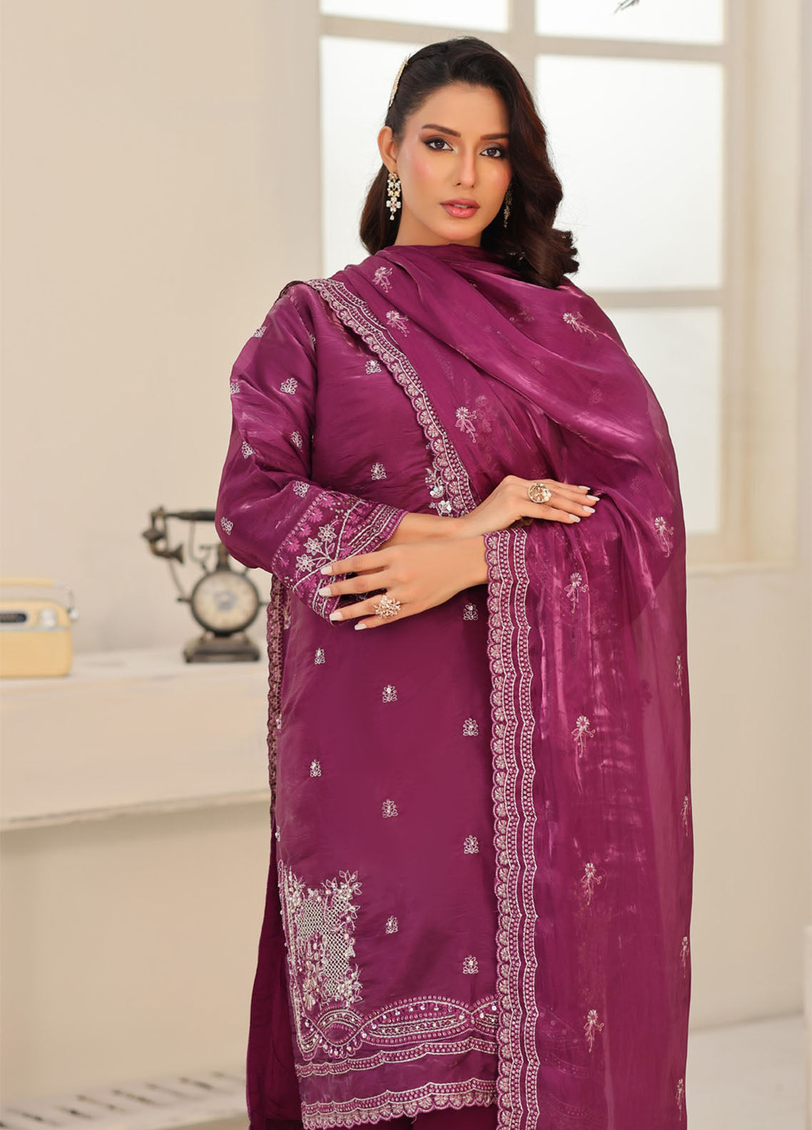 Luxe By Schick Embroidered Sheesha Silk 3 Piece Unstitched Suit SDH26LESSV6 D-03 Luxe By Schick Embroidered Sheesha Silk 3 Piece Unstitched Suit SDH26LESSV6 D-03