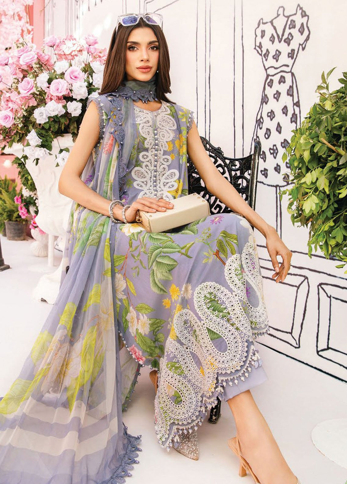 M Prints by Maria B Embroidered Lawn Suits Unstitched 3 Piece - MB25MP MPT-2604A M Prints by Maria B Embroidered Lawn Suits Unstitched 3 Piece - MB25MP MPT-2604A