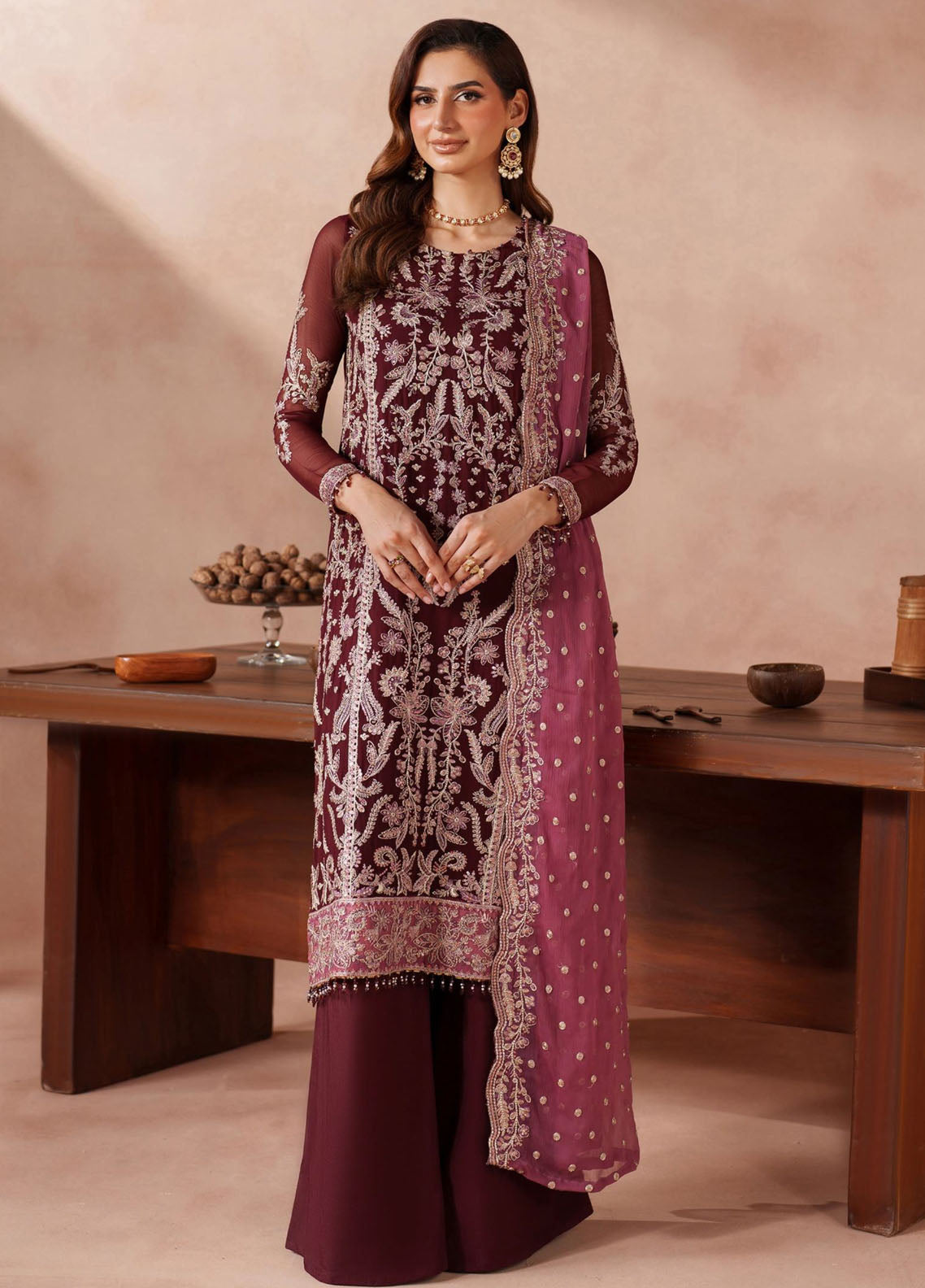 Mahrosh by Zarif Embroidered Chiffon Suits Unstitched 3 Piece - ZF25MF 02 SAMROSE Mahrosh by Zarif Embroidered Chiffon Suits Unstitched 3 Piece - ZF25MF 02 SAMROSE