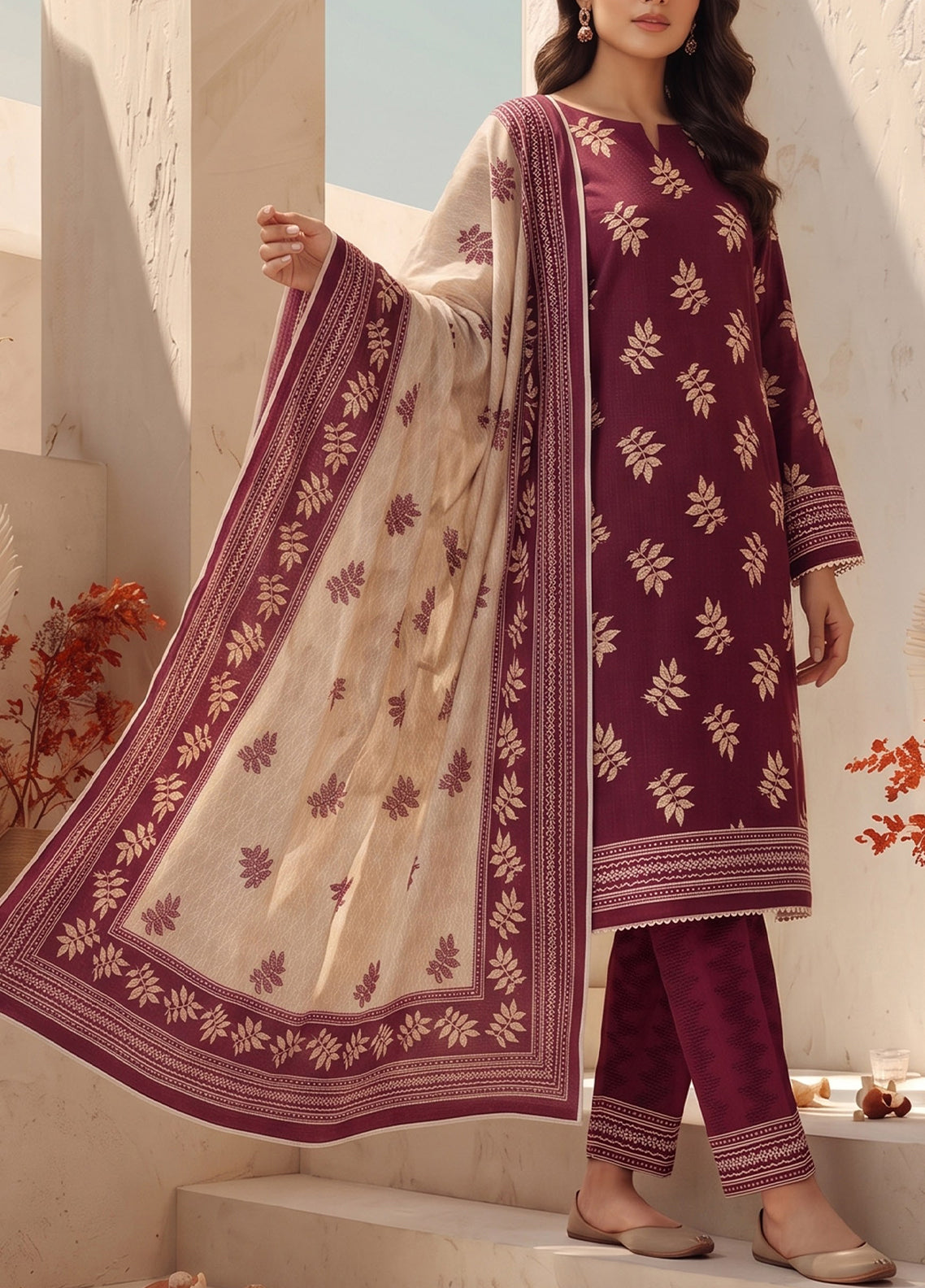 Malhar By VS Textile Printed Karandi 3 Piece Unstitched Dress VS26MV2 D-KW-143 Maroon - Front View Malhar By VS Textile Printed Karandi 3 Piece Unstitched Dress VS26MV2 D-KW-143 Maroon - Front View