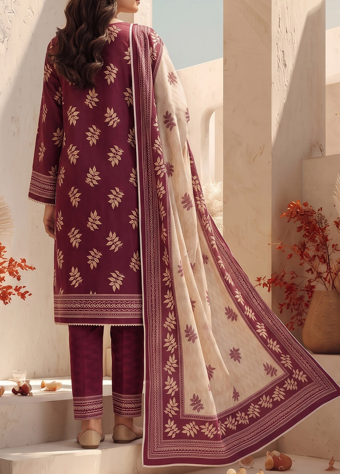 Malhar By VS Textile Printed Karandi 3 Piece Unstitched Dress VS26MV2 D-KW-143 Maroon - Back View Malhar By VS Textile Printed Karandi 3 Piece Unstitched Dress VS26MV2 D-KW-143 Maroon - Back View