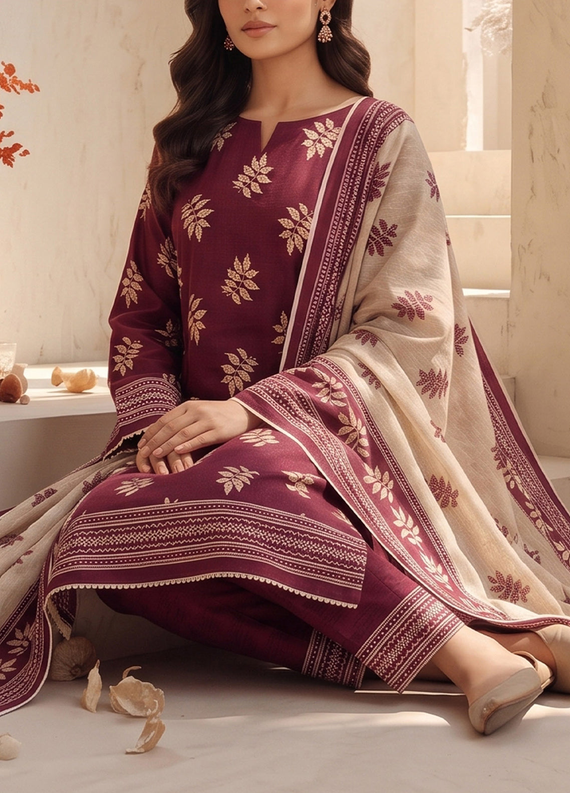 Malhar By VS Textile Printed Karandi 3 Piece Unstitched Dress VS26MV2 D-KW-143 Maroon - Detail Malhar By VS Textile Printed Karandi 3 Piece Unstitched Dress VS26MV2 D-KW-143 Maroon - Detail