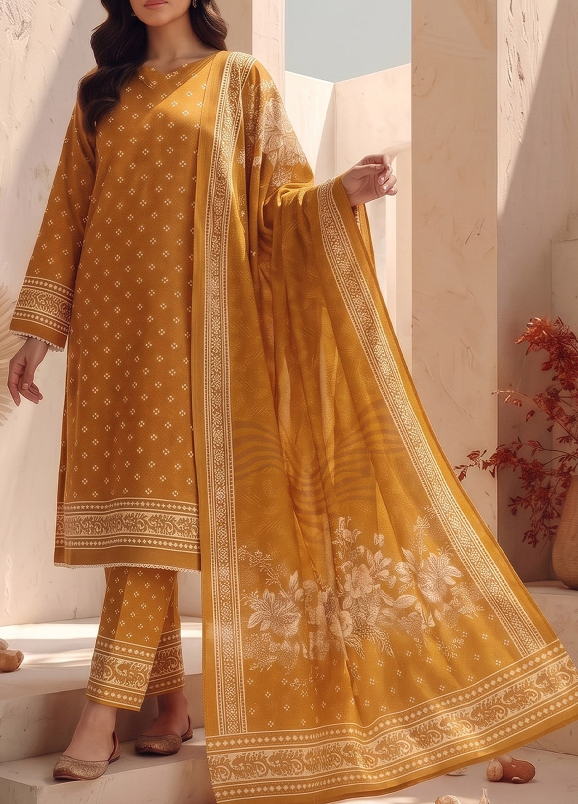 Malhar By VS Textile Printed Karandi 3 Piece Unstitched Dress VS26MV2 D-KW-145 Mustard - Front View Malhar By VS Textile Printed Karandi 3 Piece Unstitched Dress VS26MV2 D-KW-145 Mustard - Front View