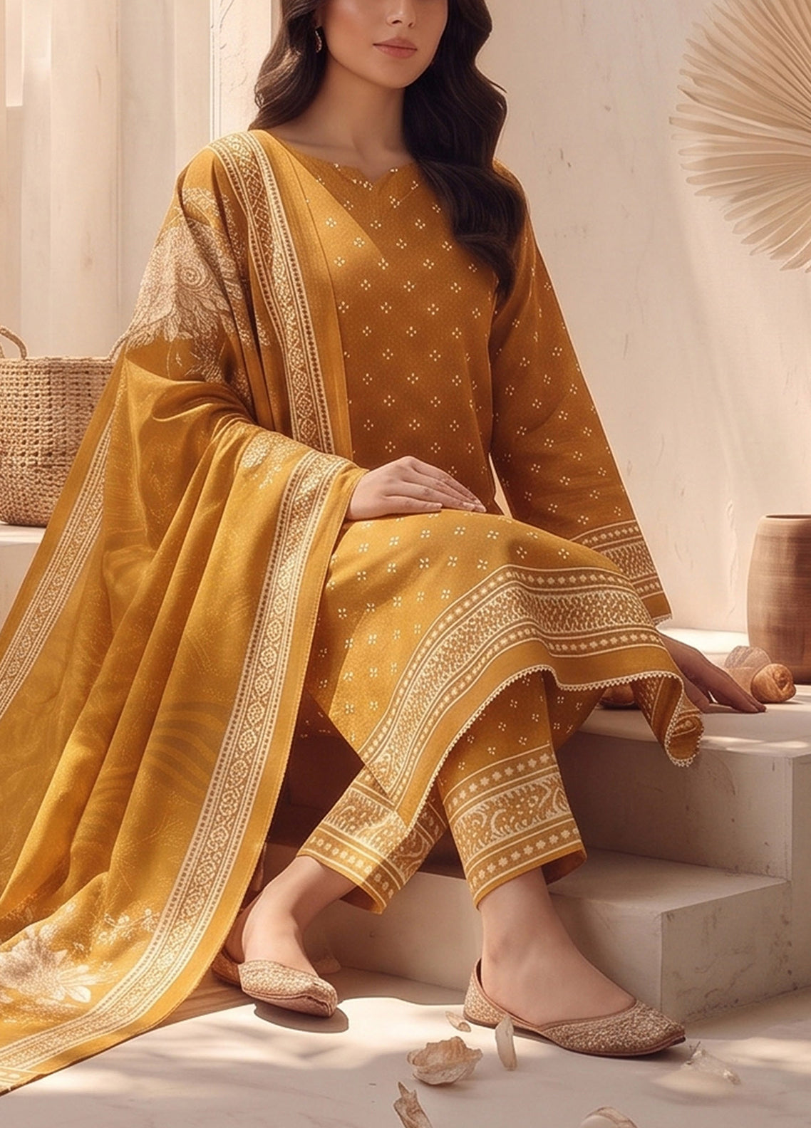 Malhar By VS Textile Printed Karandi 3 Piece Unstitched Dress VS26MV2 D-KW-145 Mustard - Detail Malhar By VS Textile Printed Karandi 3 Piece Unstitched Dress VS26MV2 D-KW-145 Mustard - Detail