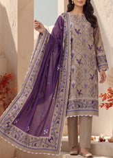 Malhar By VS Textile Printed Karandi 3 Piece Unstitched Dress VS26MV2 D-KW-146 Beige Purple - Front View