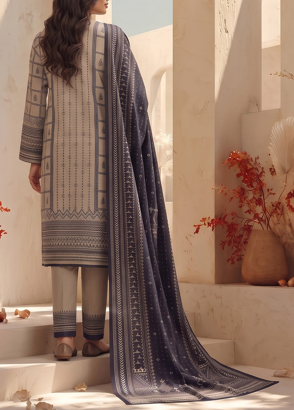 Malhar By VS Textile Printed Karandi 3 Piece Unstitched Suit VS26MV2 D-KW-140 Beige - Back View Malhar By VS Textile Printed Karandi 3 Piece Unstitched Suit VS26MV2 D-KW-140 Beige - Back View