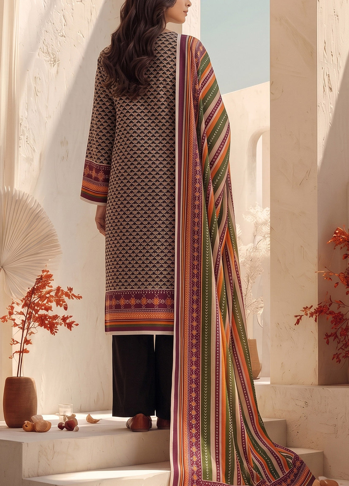 Malhar By VS Textile Printed Karandi 3 Piece Unstitched Suit VS26MV2 D-KW-142 Black Multi - Back View Malhar By VS Textile Printed Karandi 3 Piece Unstitched Suit VS26MV2 D-KW-142 Black Multi - Back View
