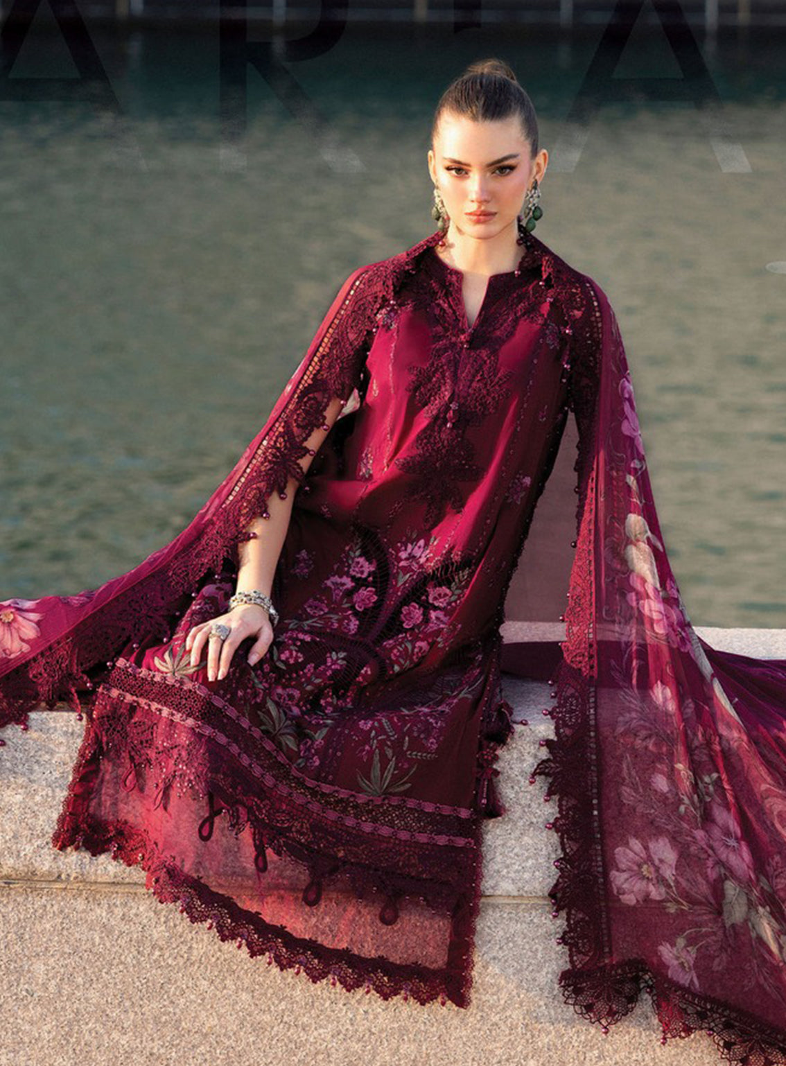 Maria B Luxury Embroidered Lawn 3 Piece Unstitched Suit MB26LLE D-11B Maria B Luxury Embroidered Lawn 3 Piece Unstitched Suit MB26LLE D-11B