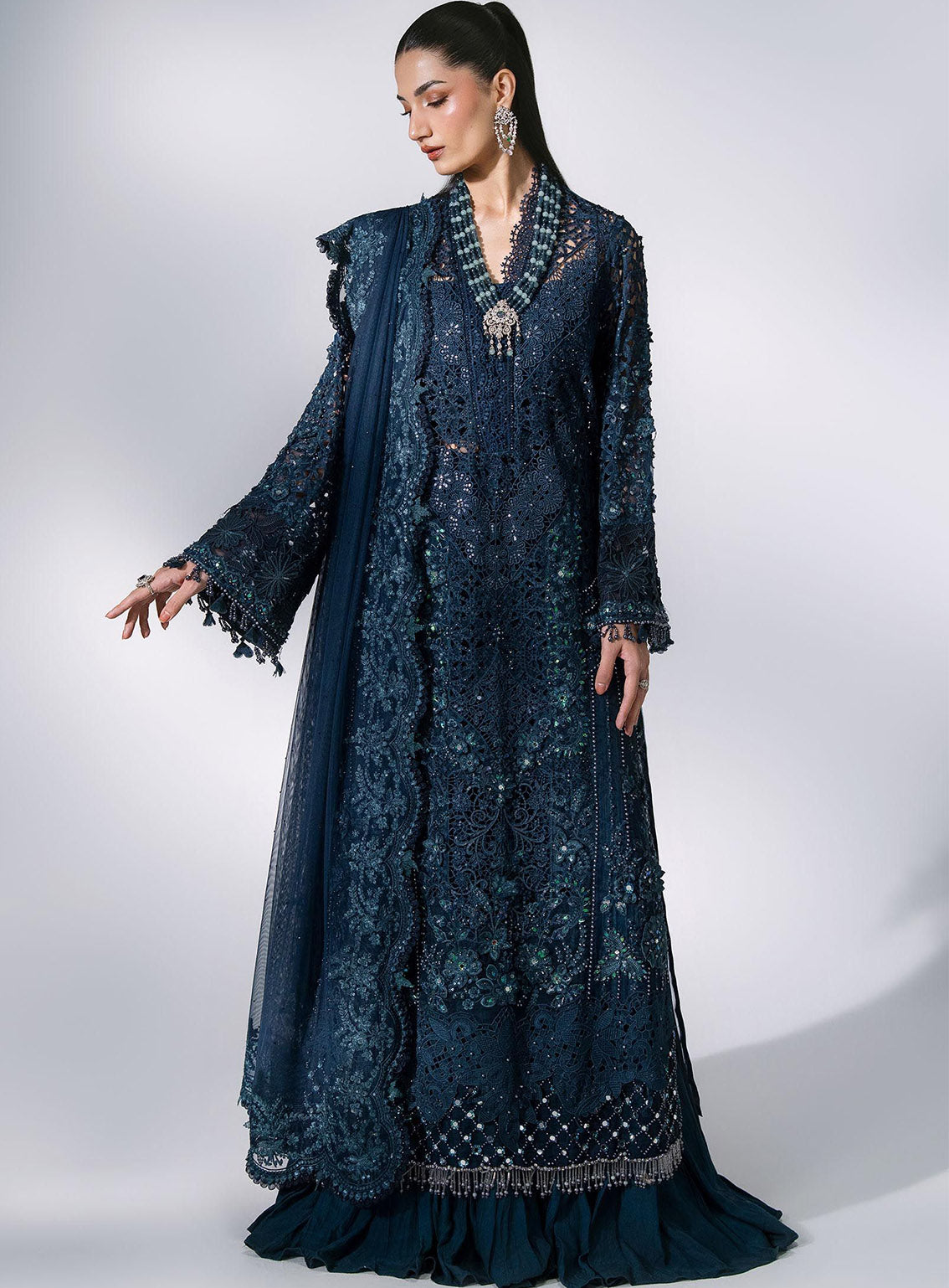 Mbroidered By Maria B Embroidered Organza 3 Piece Unstitched Suit MB26MWF D-BD-3106 PEACOCK BLUE Mbroidered By Maria B Embroidered Organza 3 Piece Unstitched Suit MB26MWF D-BD-3106 PEACOCK BLUE