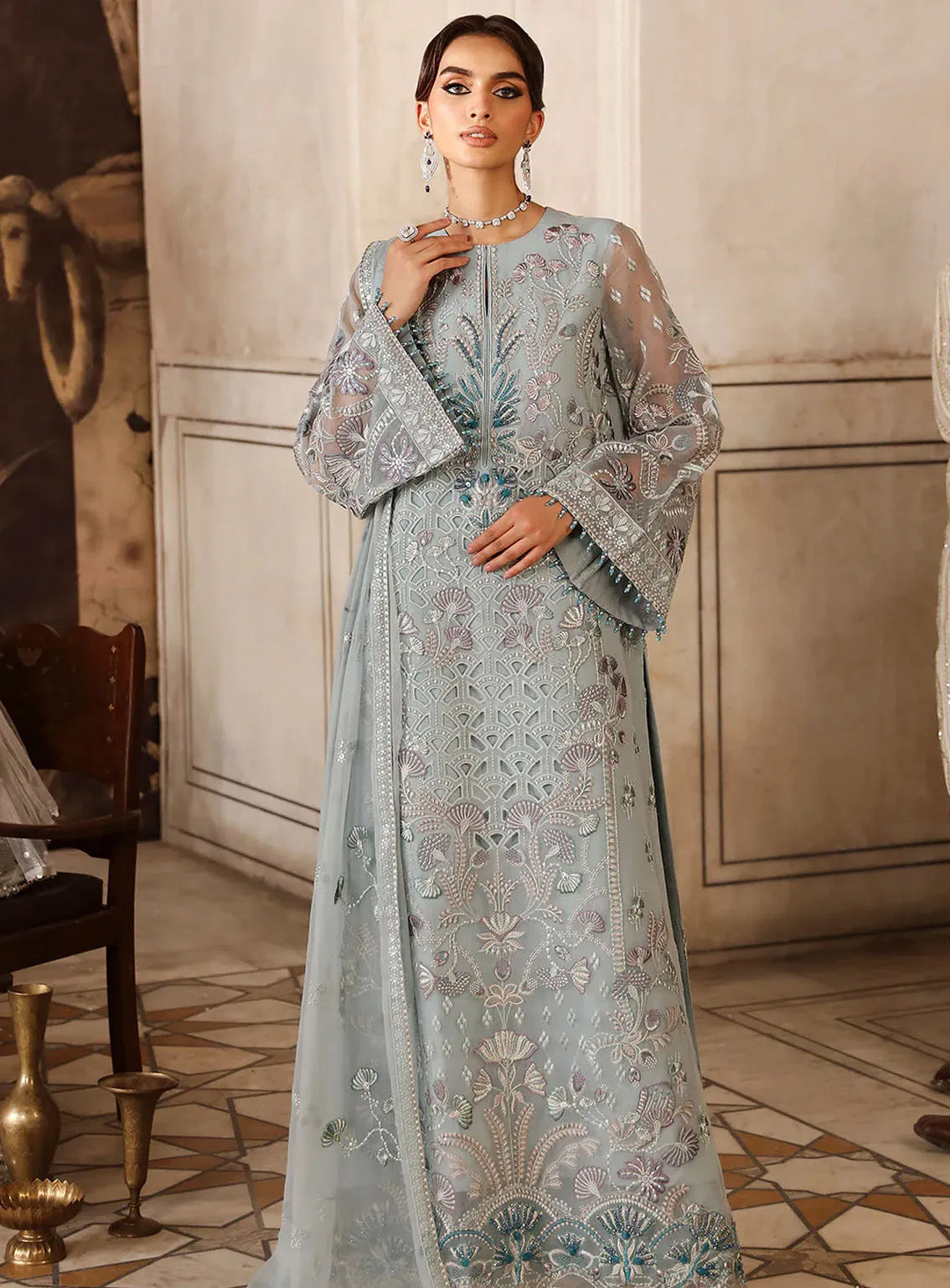 Mehak By Flossie Embroidered Organza Suits Unstitched 3 Piece - FS24ME FE-807 Mehak By Flossie Embroidered Organza Suits Unstitched 3 Piece - FS24ME FE-807