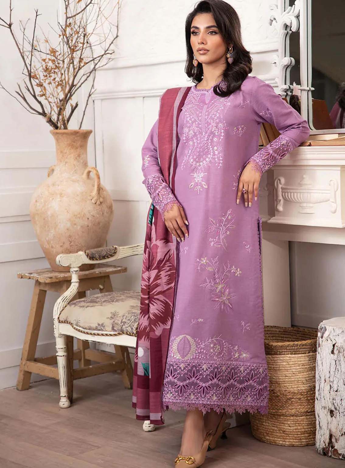 Meraki By Roheenaz Embroidered Khaddar Suits Unstitched 3 Piece - RNZ24MK 06A MAUVE Meraki By Roheenaz Embroidered Khaddar Suits Unstitched 3 Piece - RNZ24MK 06A MAUVE
