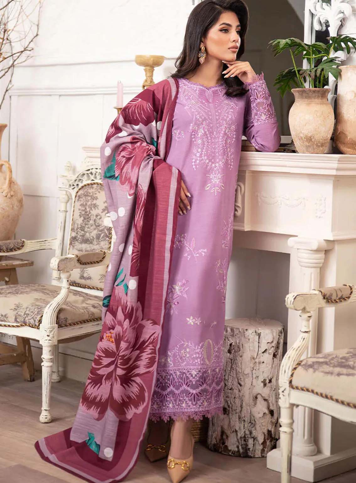 Meraki By Roheenaz Embroidered Khaddar Suits Unstitched 3 Piece - RNZ24MK 06A MAUVE Meraki By Roheenaz Embroidered Khaddar Suits Unstitched 3 Piece - RNZ24MK 06A MAUVE