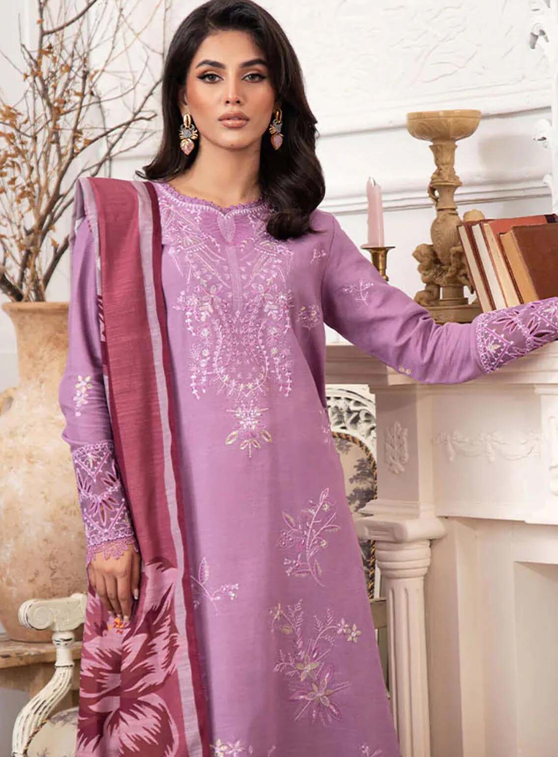 Meraki By Roheenaz Embroidered Khaddar Suits Unstitched 3 Piece - RNZ24MK 06A MAUVE Meraki By Roheenaz Embroidered Khaddar Suits Unstitched 3 Piece - RNZ24MK 06A MAUVE