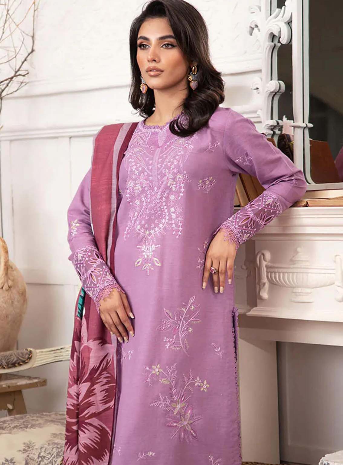 Meraki By Roheenaz Embroidered Khaddar Suits Unstitched 3 Piece - RNZ24MK 06A MAUVE Meraki By Roheenaz Embroidered Khaddar Suits Unstitched 3 Piece - RNZ24MK 06A MAUVE