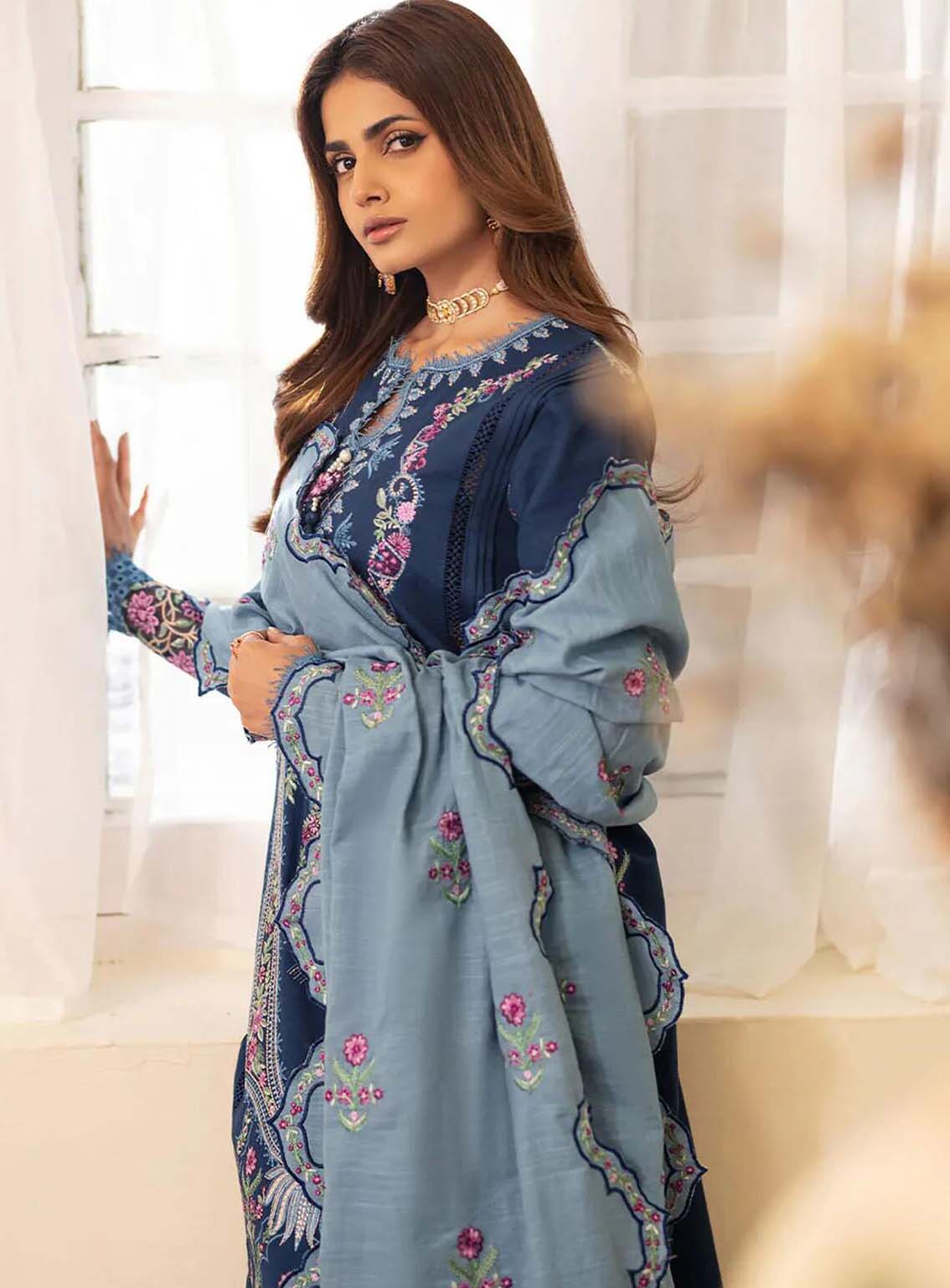 Meraki By Roheenaz Embroidered Khaddar Suits Unstitched 3 Piece - RNZ24MK 08A SKYLAR Meraki By Roheenaz Embroidered Khaddar Suits Unstitched 3 Piece - RNZ24MK 08A SKYLAR