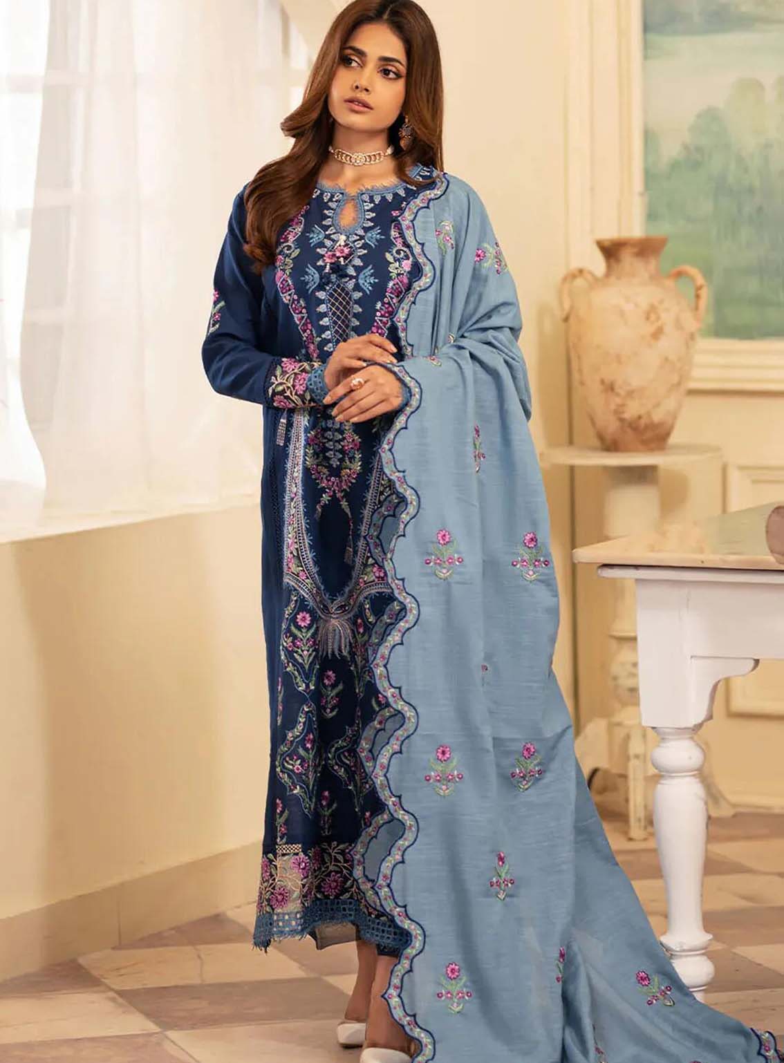 Meraki By Roheenaz Embroidered Khaddar Suits Unstitched 3 Piece - RNZ24MK 08A SKYLAR Meraki By Roheenaz Embroidered Khaddar Suits Unstitched 3 Piece - RNZ24MK 08A SKYLAR