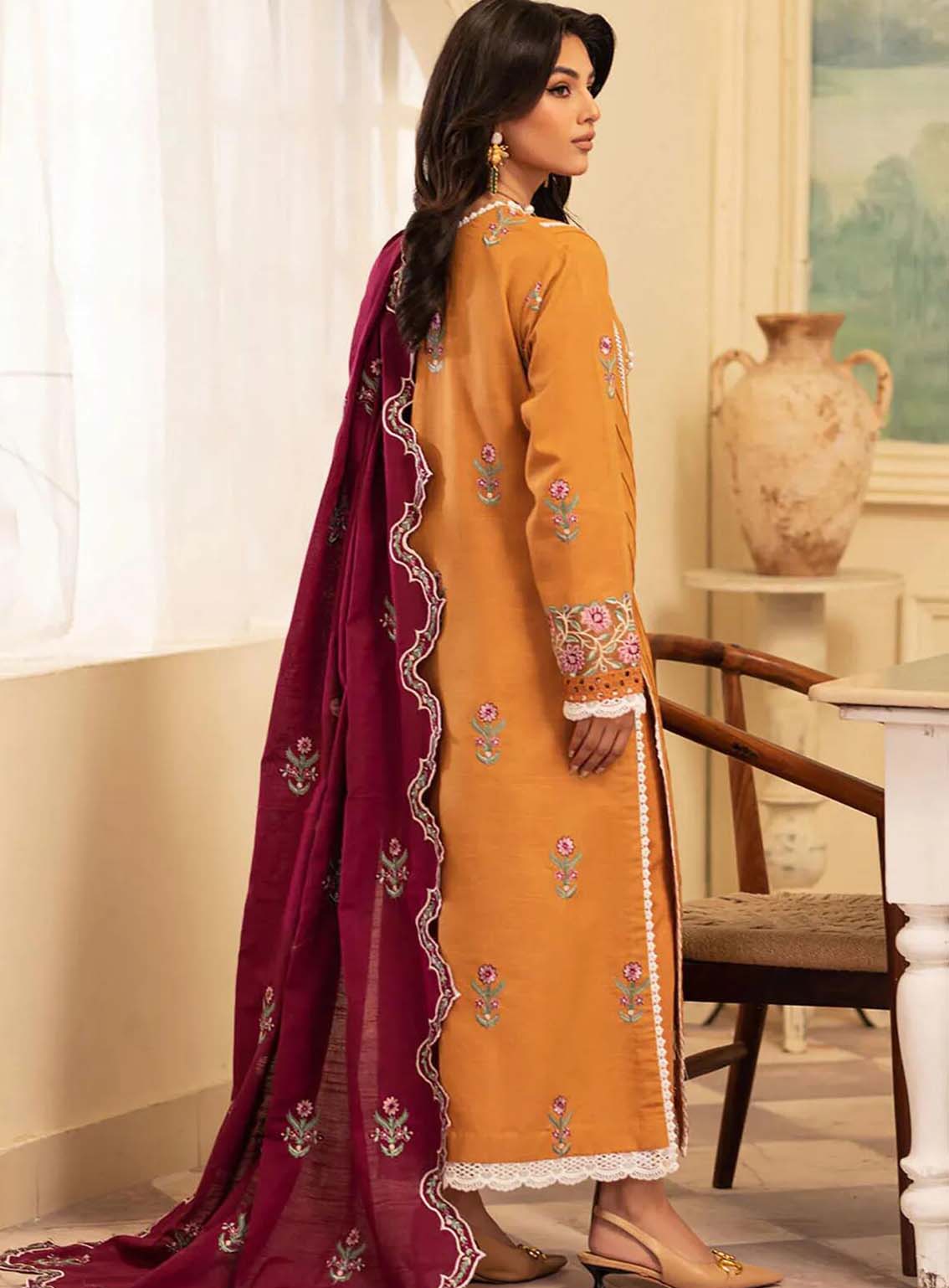 Meraki By Roheenaz Embroidered Khaddar Suits Unstitched 3 Piece - RNZ24MK 08B SAFFRON Meraki By Roheenaz Embroidered Khaddar Suits Unstitched 3 Piece - RNZ24MK 08B SAFFRON
