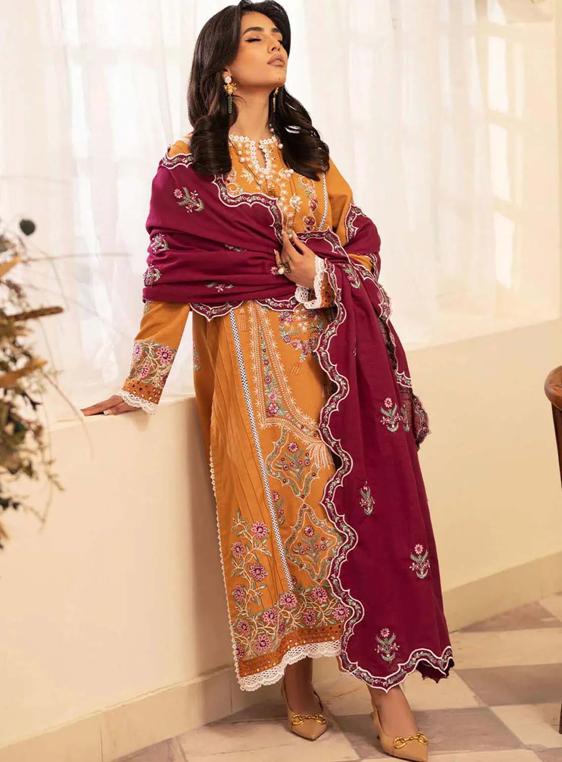 Meraki By Roheenaz Embroidered Khaddar Suits Unstitched 3 Piece - RNZ24MK 08B SAFFRON Meraki By Roheenaz Embroidered Khaddar Suits Unstitched 3 Piece - RNZ24MK 08B SAFFRON
