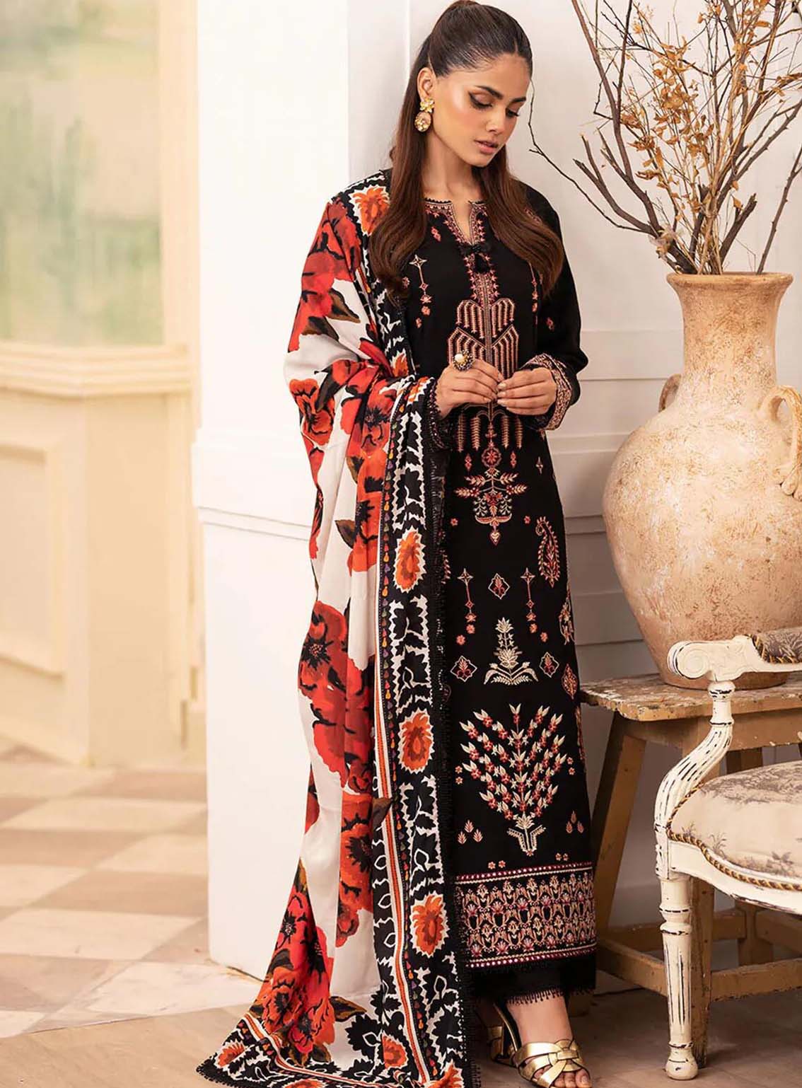 Meraki By Roheenaz Embroidered Linen Suits Unstitched 3 Piece - RNZ24MK 01B FREYA Meraki By Roheenaz Embroidered Linen Suits Unstitched 3 Piece - RNZ24MK 01B FREYA