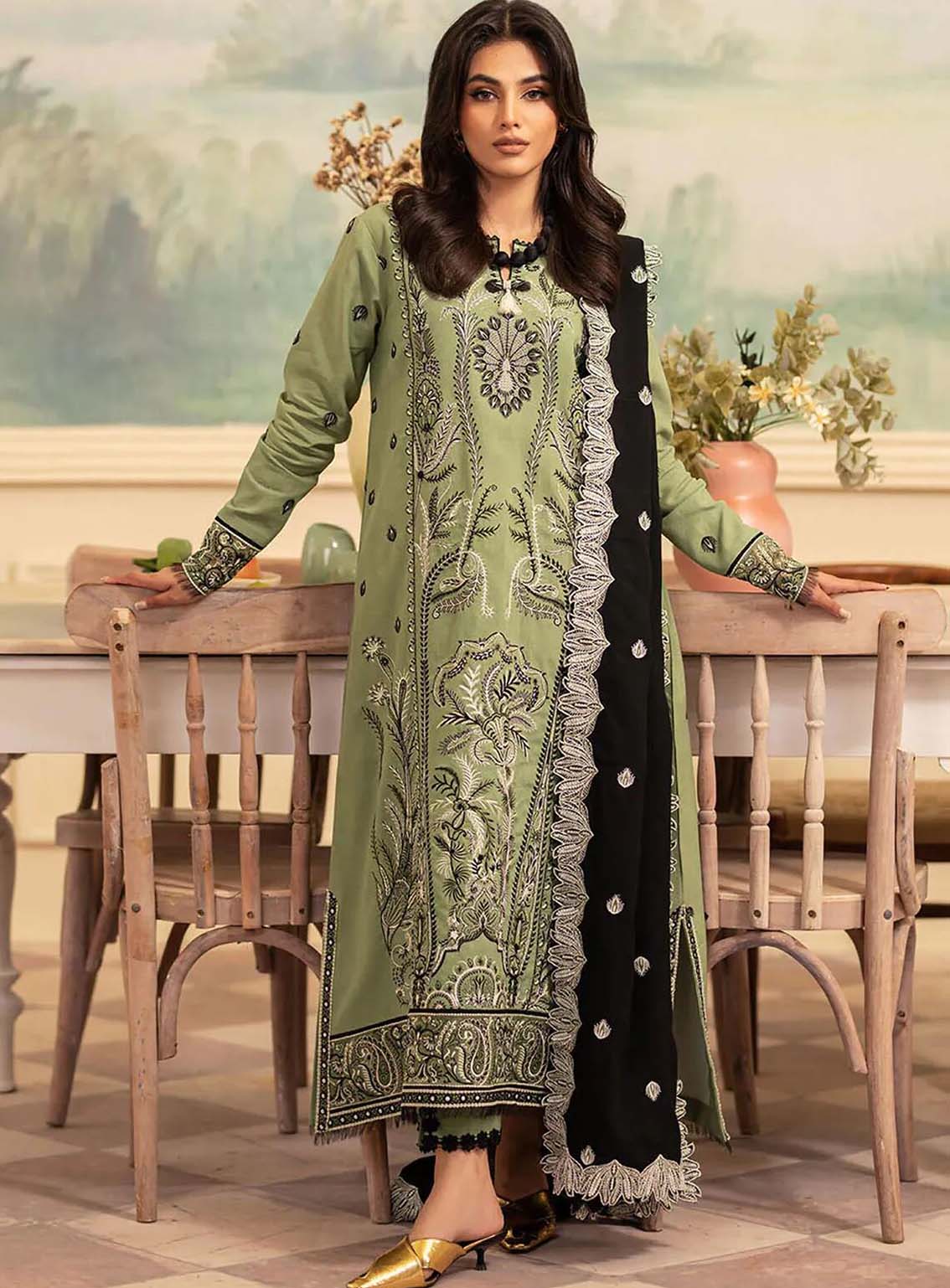 Meraki By Roheenaz Embroidered Linen Suits Unstitched 3 Piece - RNZ24MK 04A OLIVIA Meraki By Roheenaz Embroidered Linen Suits Unstitched 3 Piece - RNZ24MK 04A OLIVIA