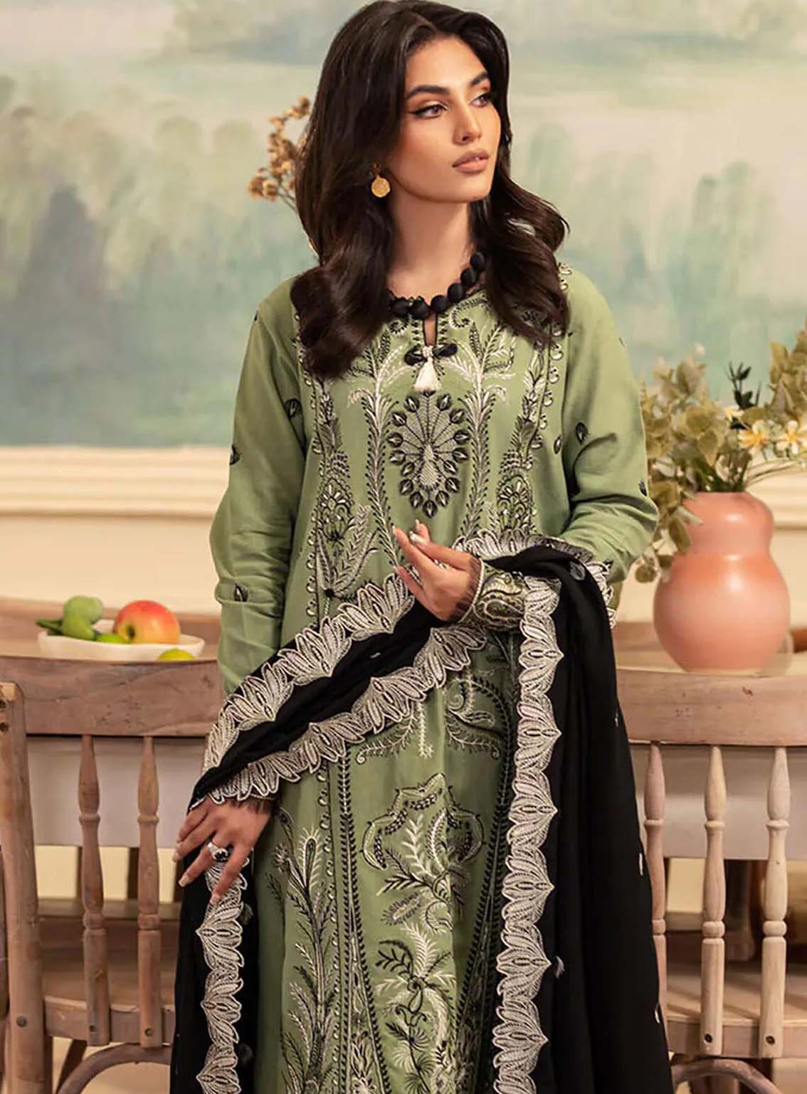 Meraki By Roheenaz Embroidered Linen Suits Unstitched 3 Piece - RNZ24MK 04A OLIVIA Meraki By Roheenaz Embroidered Linen Suits Unstitched 3 Piece - RNZ24MK 04A OLIVIA