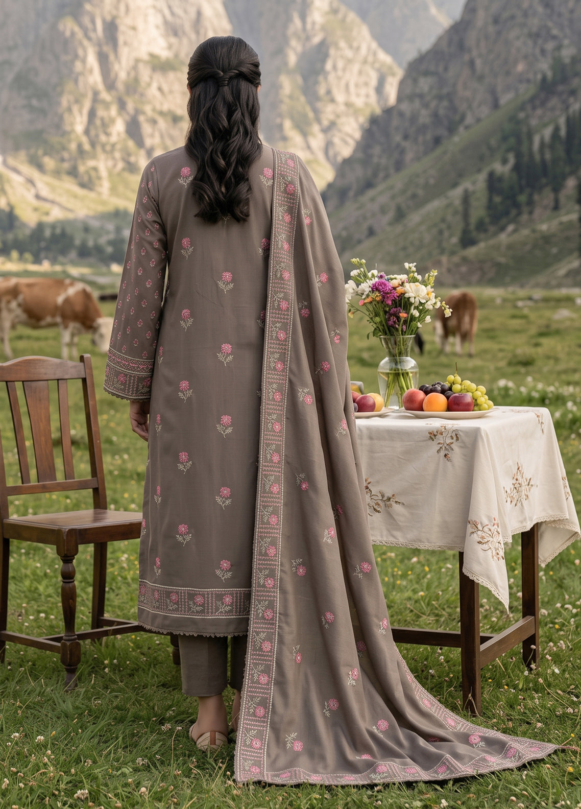Miraas By VS Textile Embroidered Khaddar 3 Piece Unstitched Dress VS26MV1 D-EK-695 Beige - Back View Miraas By VS Textile Embroidered Khaddar 3 Piece Unstitched Dress VS26MV1 D-EK-695 Beige - Back View