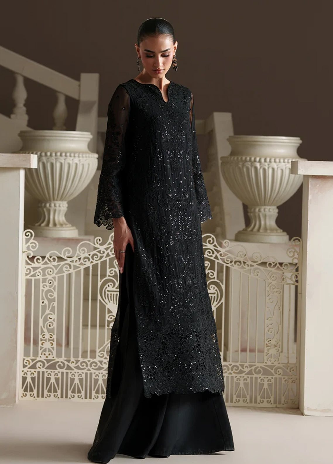 Modern Heirloom By Emaan Adeel Embroidered Chiffon 3 Piece Unstitched Dress EA26MHC D-06 OTTILIE Black - Front View Modern Heirloom By Emaan Adeel Embroidered Chiffon 3 Piece Unstitched Dress EA26MHC D-06 OTTILIE Black - Front View