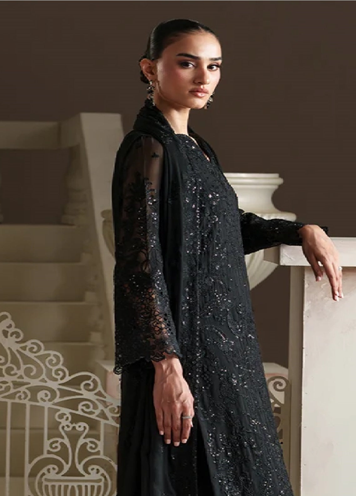 Modern Heirloom By Emaan Adeel Embroidered Chiffon 3 Piece Unstitched Dress EA26MHC D-06 OTTILIE Black - Detail Modern Heirloom By Emaan Adeel Embroidered Chiffon 3 Piece Unstitched Dress EA26MHC D-06 OTTILIE Black - Detail