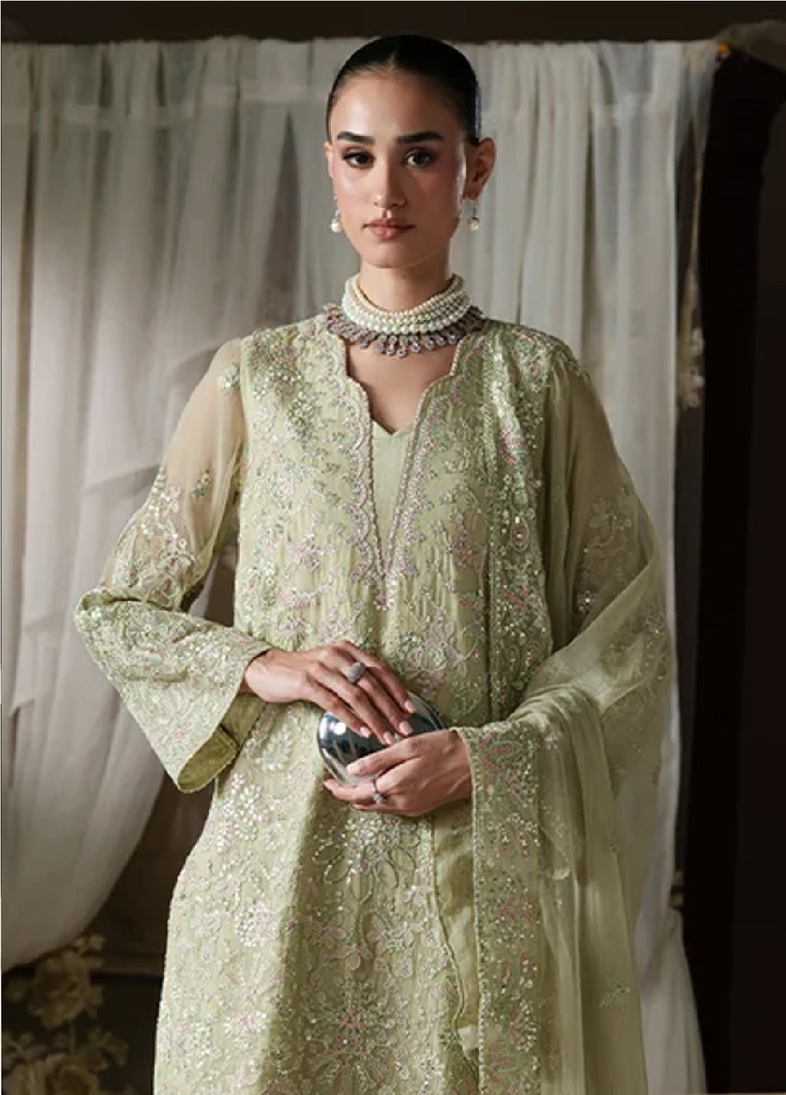 Modern Heirloom By Emaan Adeel Embroidered Chiffon 3 Piece Unstitched Dress EA26MHC D-07 MODERN BELLE Mint Green - Detail Modern Heirloom By Emaan Adeel Embroidered Chiffon 3 Piece Unstitched Dress EA26MHC D-07 MODERN BELLE Mint Green - Detail