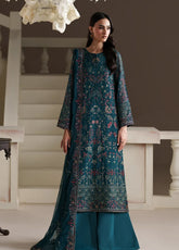 Modern Heirloom By Emaan Adeel Embroidered Chiffon 3 Piece Unstitched Dress EA26MHC D-09 ANTIQUE CHARM Teal - Front View