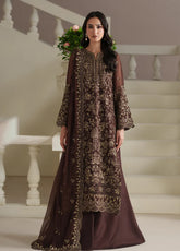 Modern Heirloom By Emaan Adeel Embroidered Chiffon 3 Piece Unstitched Suit EA26MHC D-02 ADELIA Brown - Front View