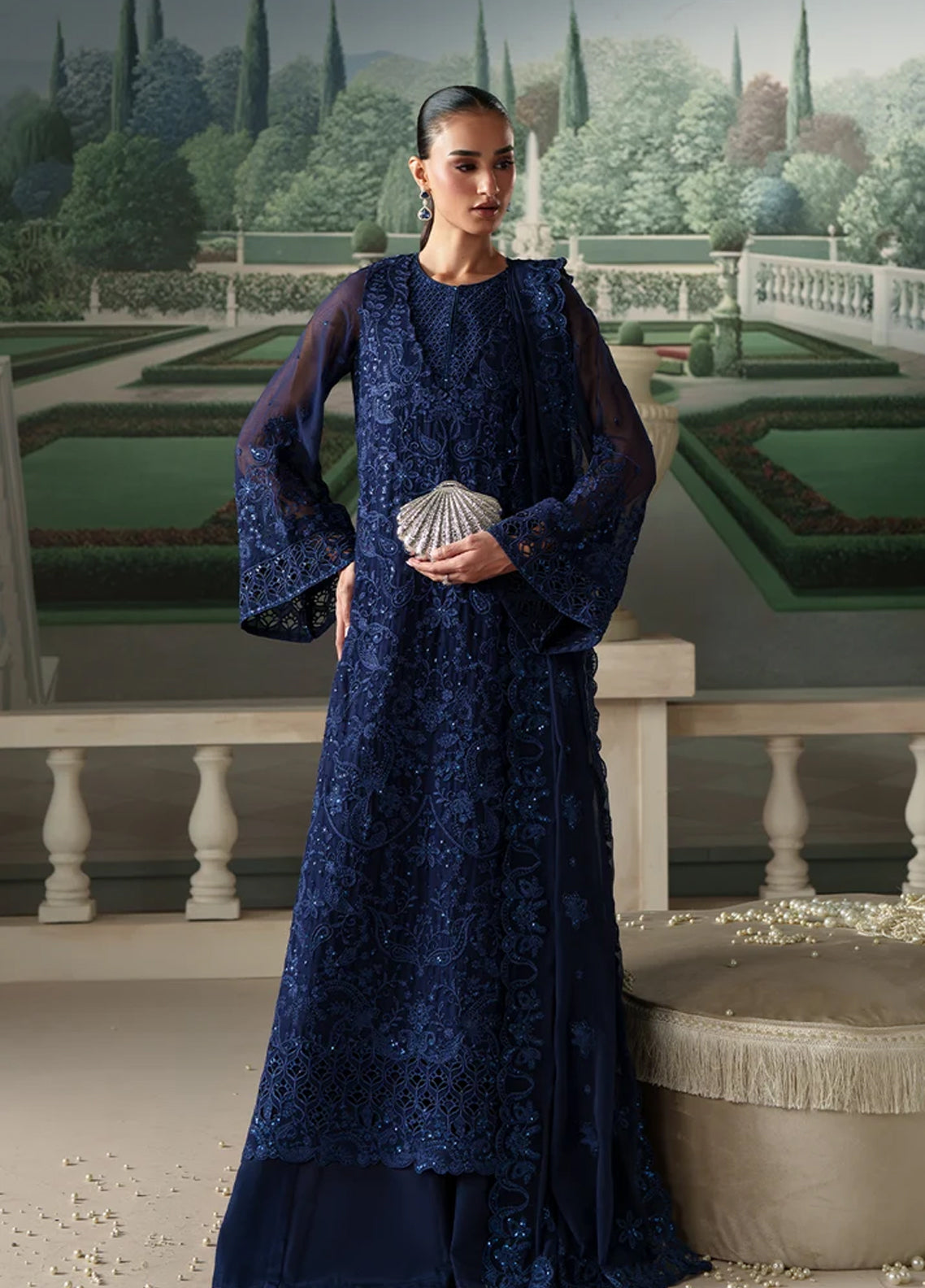 Modern Heirloom By Emaan Adeel Embroidered Chiffon 3 Piece Unstitched Suit EA26MHC D-03 CORALIA Navy Blue - Front View Modern Heirloom By Emaan Adeel Embroidered Chiffon 3 Piece Unstitched Suit EA26MHC D-03 CORALIA Navy Blue - Front View