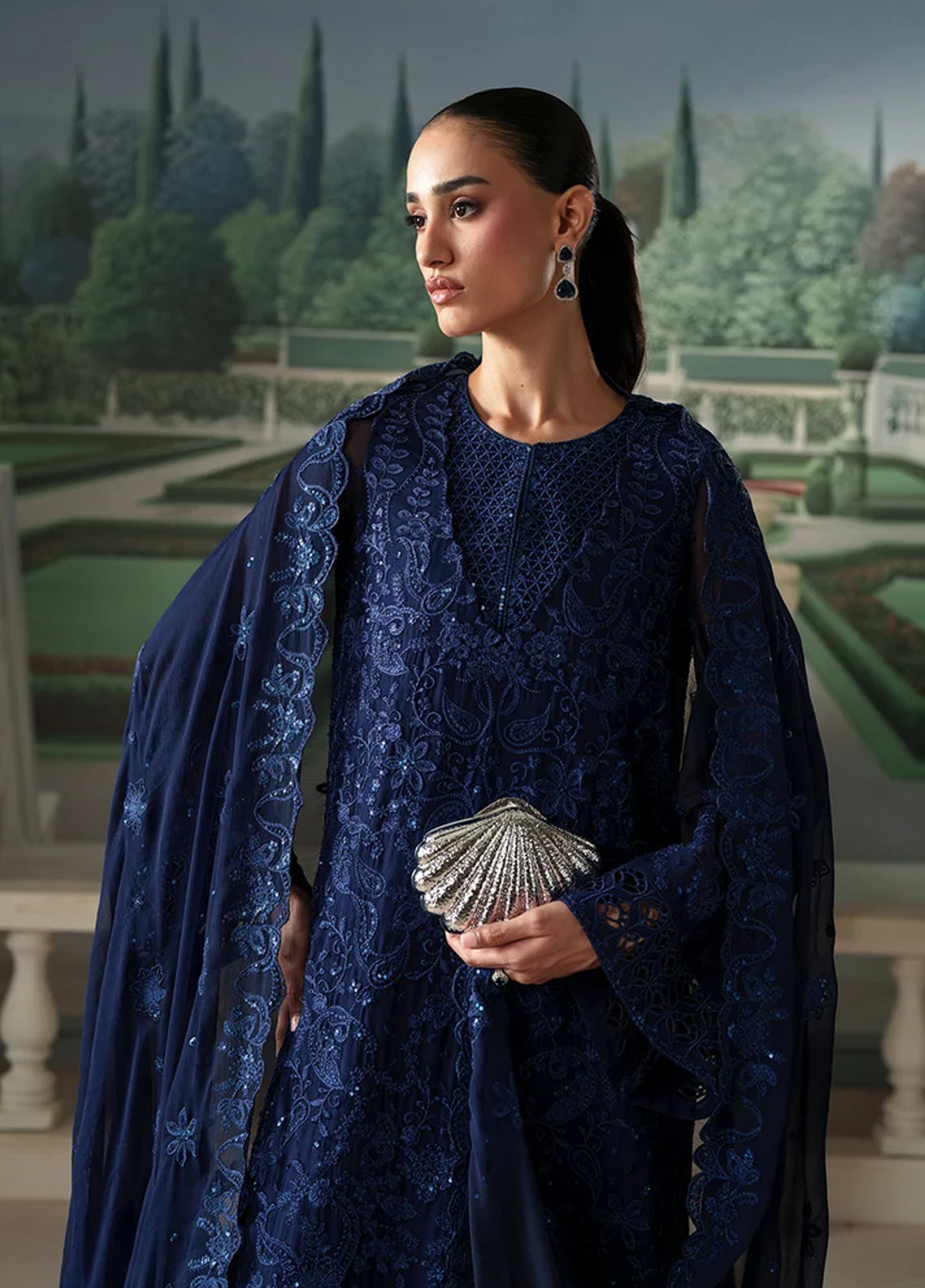 Modern Heirloom By Emaan Adeel Embroidered Chiffon 3 Piece Unstitched Suit EA26MHC D-03 CORALIA Navy Blue - Detail Modern Heirloom By Emaan Adeel Embroidered Chiffon 3 Piece Unstitched Suit EA26MHC D-03 CORALIA Navy Blue - Detail