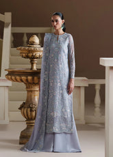 Modern Heirloom By Emaan Adeel Embroidered Chiffon 3 Piece Unstitched Suit EA26MHC D-05 BLUE VERSE Steel Blue - Front View