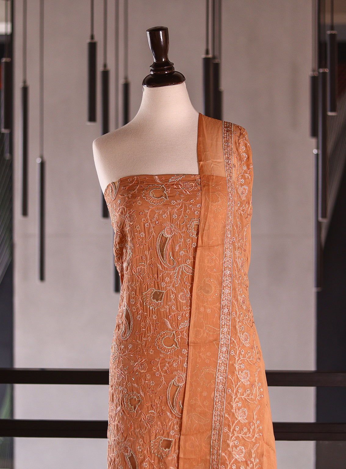 Moin Block Embroidered Raw Silk Suits Unstitched 3 Piece - MBLK25ERS 3308 PEACH Moin Block Embroidered Raw Silk Suits Unstitched 3 Piece - MBLK25ERS 3308 PEACH