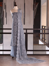 Moin Block Embroidered Raw Silk Suits Unstitched 3 Piece - MBLK25ERS 3374 LIGHT GREY