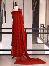 Moin Block Embroidered Raw Silk Suits Unstitched 3 Piece - MBLK25ERS 3374 MAROON