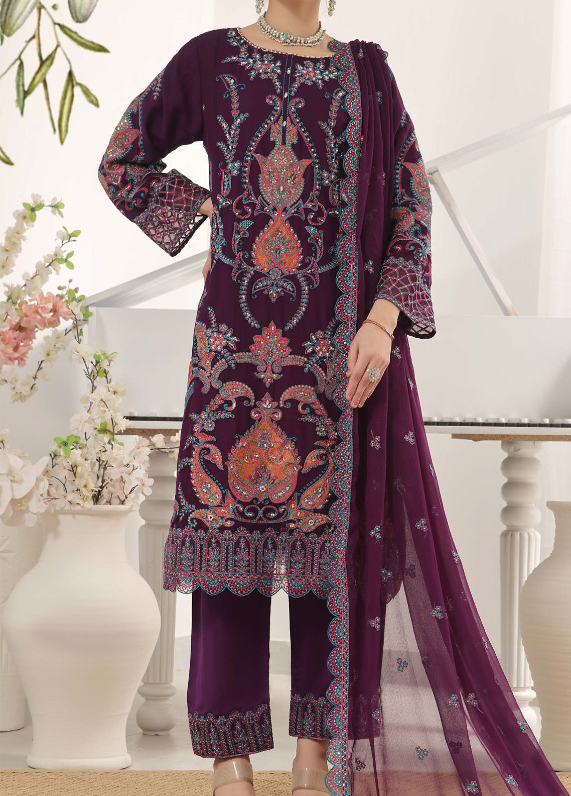 Nayara by Pak Fabrics Embroidered Chiffon Suits Stitched 3 Piece - PF25NL CL-447 Nayara by Pak Fabrics Embroidered Chiffon Suits Stitched 3 Piece - PF25NL CL-447