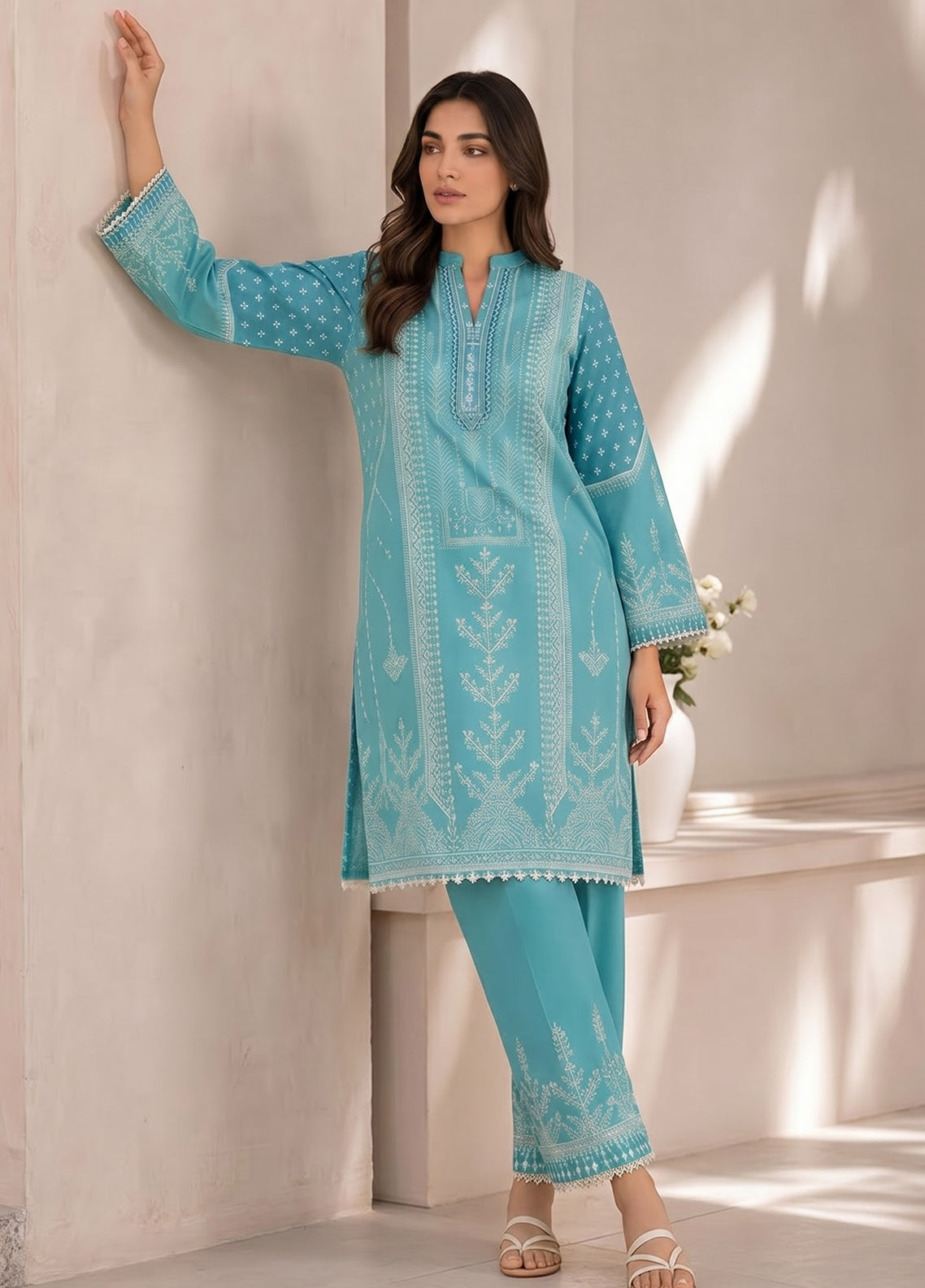 Neutral By Sahar Printed Lawn 2 Piece Unstitched Suit S26NEPV2 D-04 AQUA LATTICE Neutral By Sahar Printed Lawn 2 Piece Unstitched Suit S26NEPV2 D-04 AQUA LATTICE