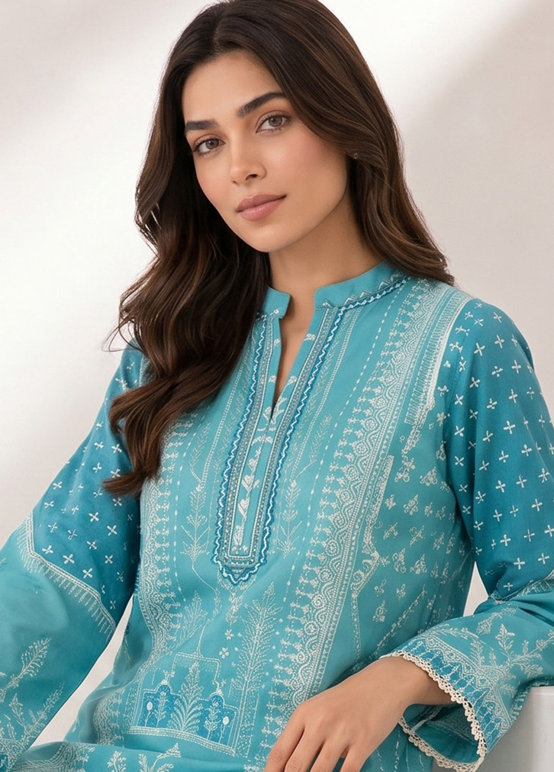 Neutral By Sahar Printed Lawn 2 Piece Unstitched Suit S26NEPV2 D-04 AQUA LATTICE Neutral By Sahar Printed Lawn 2 Piece Unstitched Suit S26NEPV2 D-04 AQUA LATTICE