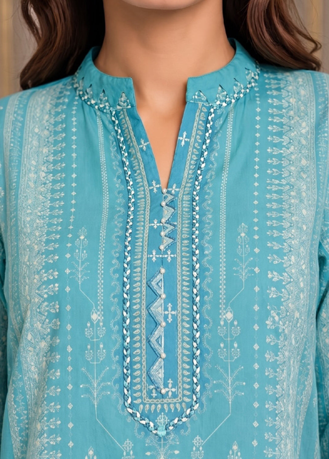 Neutral By Sahar Printed Lawn 2 Piece Unstitched Suit S26NEPV2 D-04 AQUA LATTICE Neutral By Sahar Printed Lawn 2 Piece Unstitched Suit S26NEPV2 D-04 AQUA LATTICE