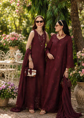 Noor By Saadia Asad Eid Luxury Printskhaas Embroidered Lawn 3 Piece Unstitched Suit NSA26ELPK D-10 BURGUNDY