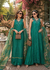 Noor By Saadia Asad Eid Luxury Printskhaas Embroidered Lawn 3 Piece Unstitched Suit NSA26ELPK D-2 PEACOCK GREEN