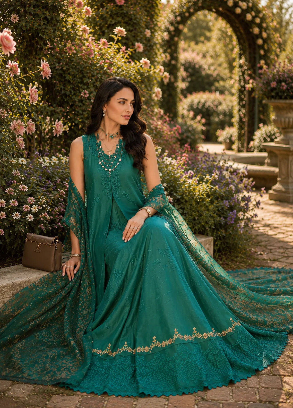 Noor By Saadia Asad Eid Luxury Printskhaas Embroidered Lawn 3 Piece Unstitched Suit NSA26ELPK D-2 PEACOCK GREEN Noor By Saadia Asad Eid Luxury Printskhaas Embroidered Lawn 3 Piece Unstitched Suit NSA26ELPK D-2 PEACOCK GREEN