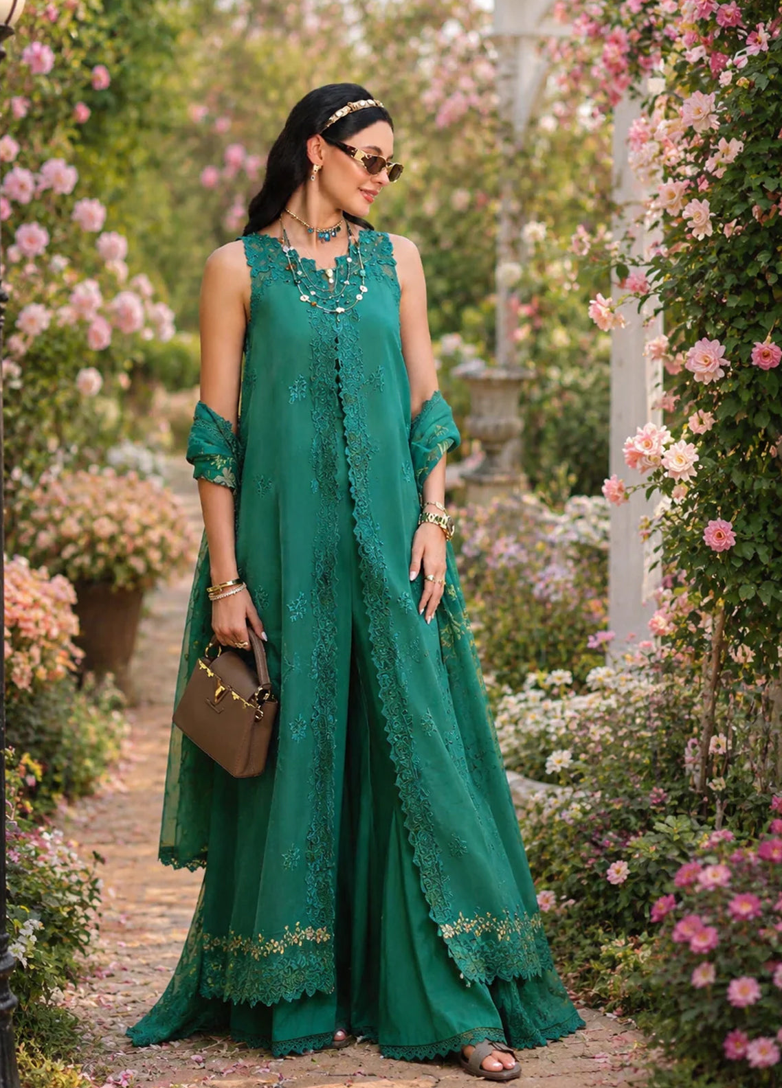 Noor By Saadia Asad Eid Luxury Printskhaas Embroidered Lawn 3 Piece Unstitched Suit NSA26ELPK D-2 PEACOCK GREEN Noor By Saadia Asad Eid Luxury Printskhaas Embroidered Lawn 3 Piece Unstitched Suit NSA26ELPK D-2 PEACOCK GREEN