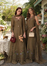 Noor By Saadia Asad Eid Luxury Printskhaas Embroidered Lawn 3 Piece Unstitched Suit NSA26ELPK D-8 MOCHA SIENNA