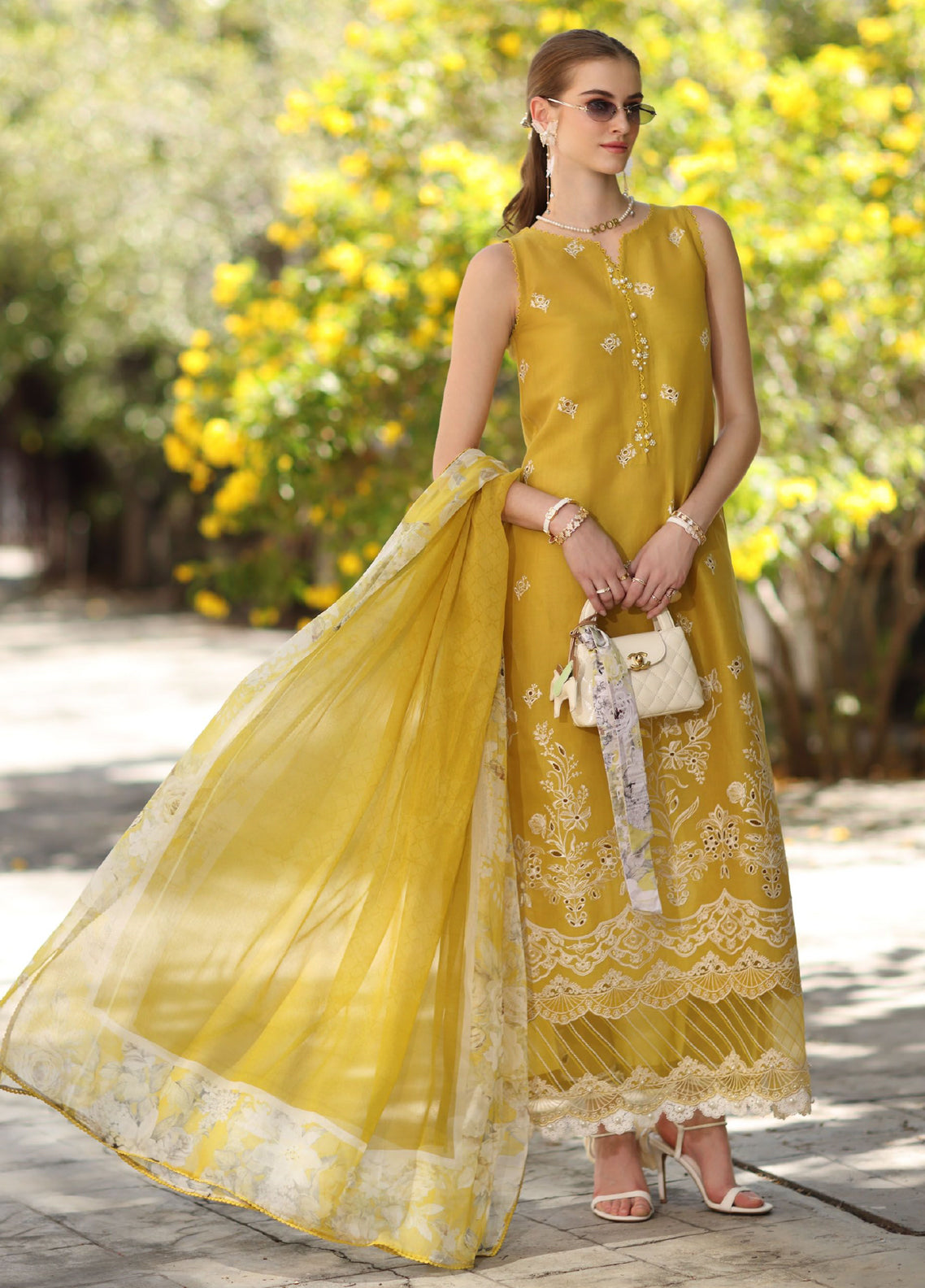 Noor By Saadia Asad Luxury Embroidered Lawn 3 Piece Unstitched Suit NSA26ELP D-1B MANGO YELLOW Noor By Saadia Asad Luxury Embroidered Lawn 3 Piece Unstitched Suit NSA26ELP D-1B MANGO YELLOW