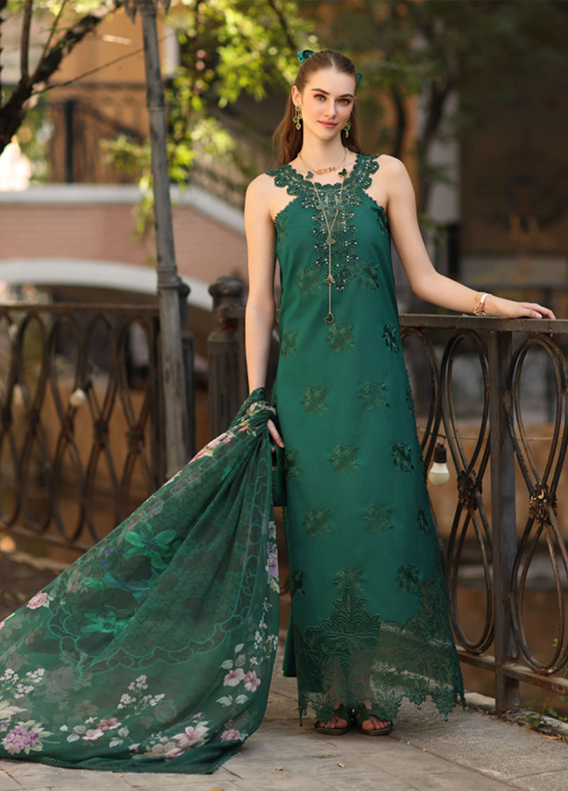 Noor By Saadia Asad Luxury Embroidered Lawn 3 Piece Unstitched Suit NSA26ELP D-2B SAGE GREEN Noor By Saadia Asad Luxury Embroidered Lawn 3 Piece Unstitched Suit NSA26ELP D-2B SAGE GREEN